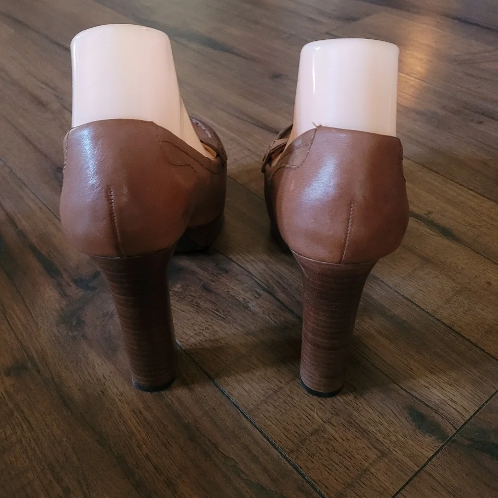 Marc Fisher Keeps Brown Leather Penny Loafer‎ Platform Heels